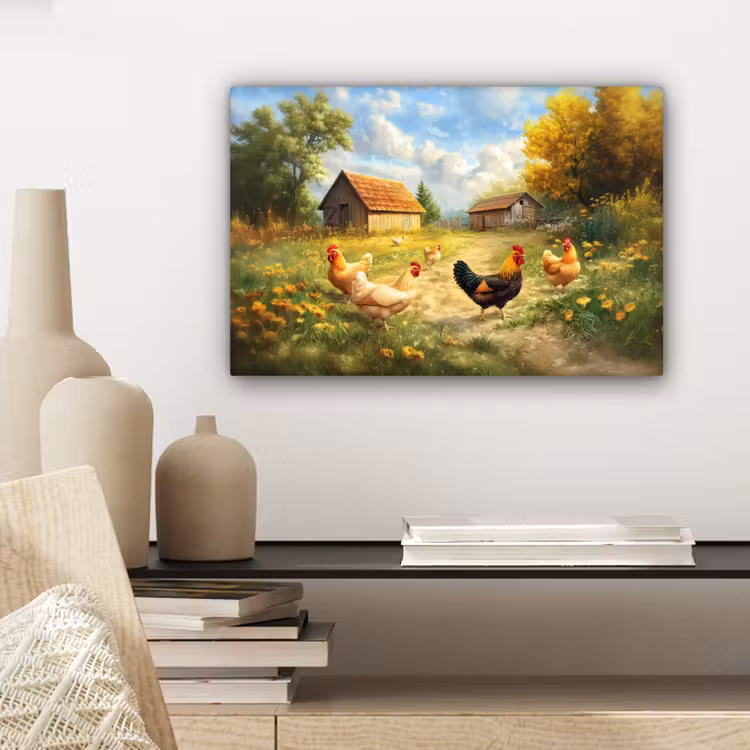Canvas schilderij - Kippen - Landelijke rust - Natuur — 5