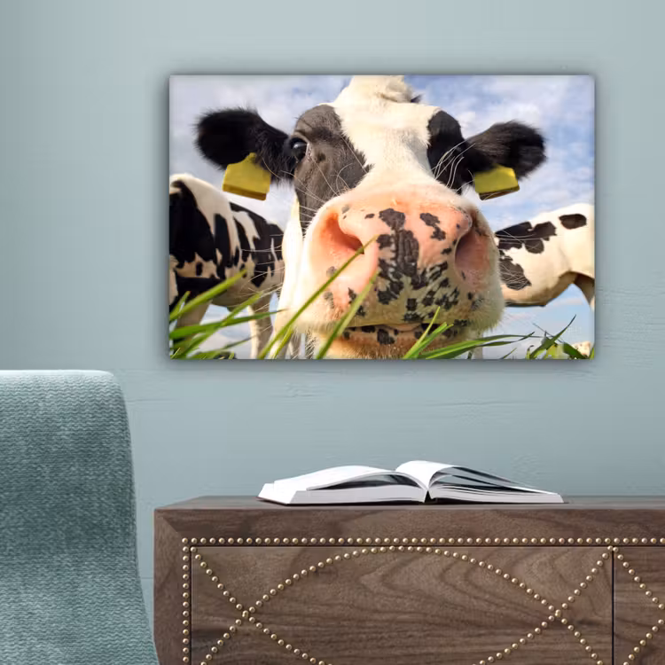 Canvas schilderij - Koe - Boerderij - Gras - Dieren — 4