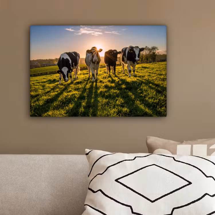Canvas schilderij - Koeien - Zon - Gras - Dieren - Boerderij — 3
