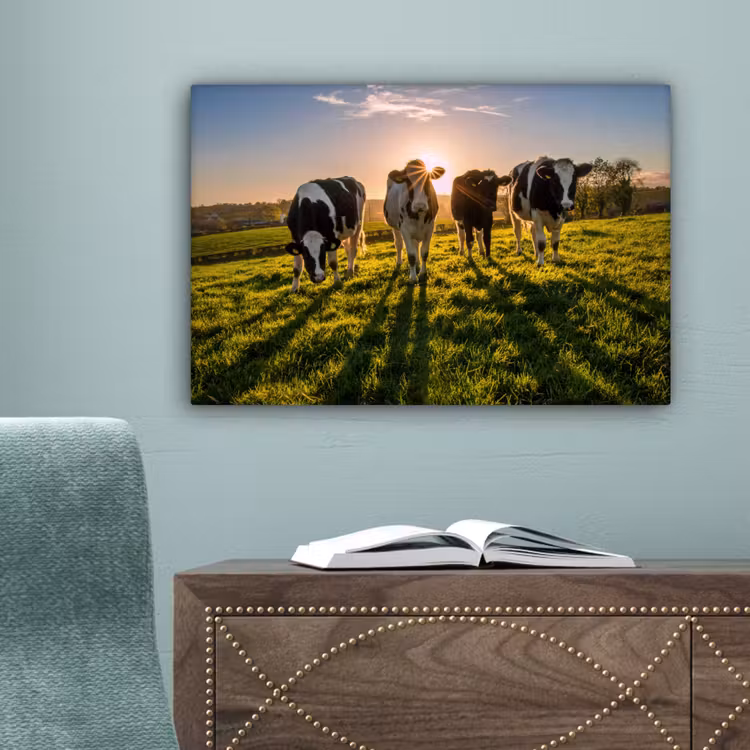 Canvas schilderij - Koeien - Zon - Gras - Dieren - Boerderij — 4