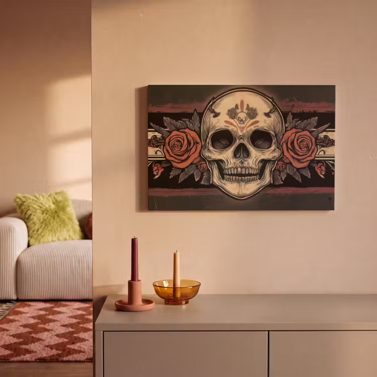 Canvas schilderij - Schedel - Rozen - Gotisch — 2