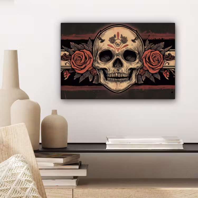 Canvas schilderij - Schedel - Rozen - Gotisch — 5