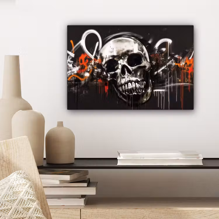 Canvas schilderij - Schedels - Kunst - Donker - Rood — 5