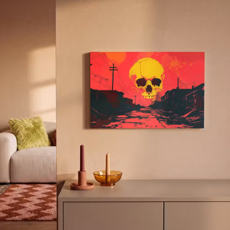 Canvas schilderij - Straat - Verlaten - Schedel - Geel — 2