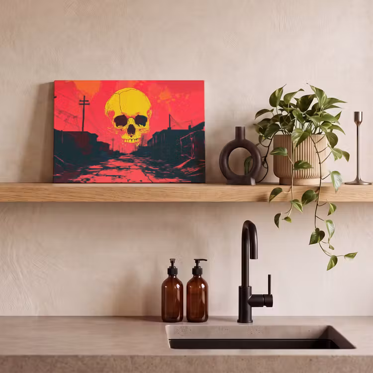 Canvas schilderij - Straat - Verlaten - Schedel - Geel — 3