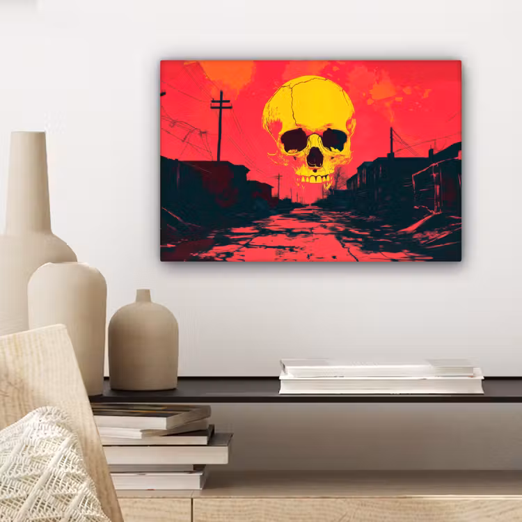 Canvas schilderij - Straat - Verlaten - Schedel - Geel — 5