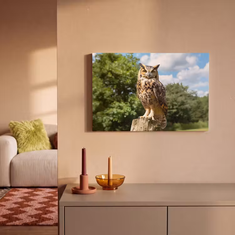 Canvas schilderij - Uil - Boomstronk - Bos - Lucht — 2