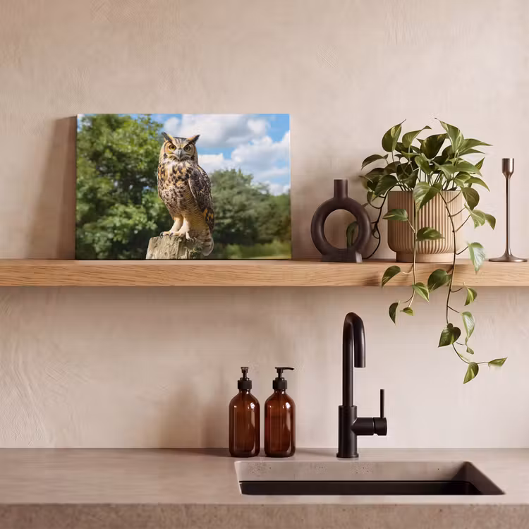Canvas schilderij - Uil - Boomstronk - Bos - Lucht — 3