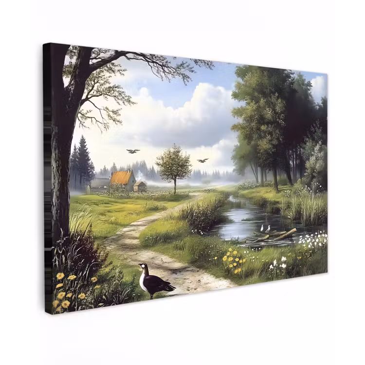 Canvas schilderij - Zandpad - Groen landschap - Water — 1