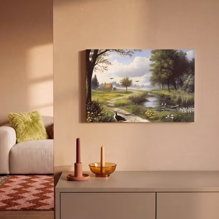 Canvas schilderij - Zandpad - Groen landschap - Water — 2