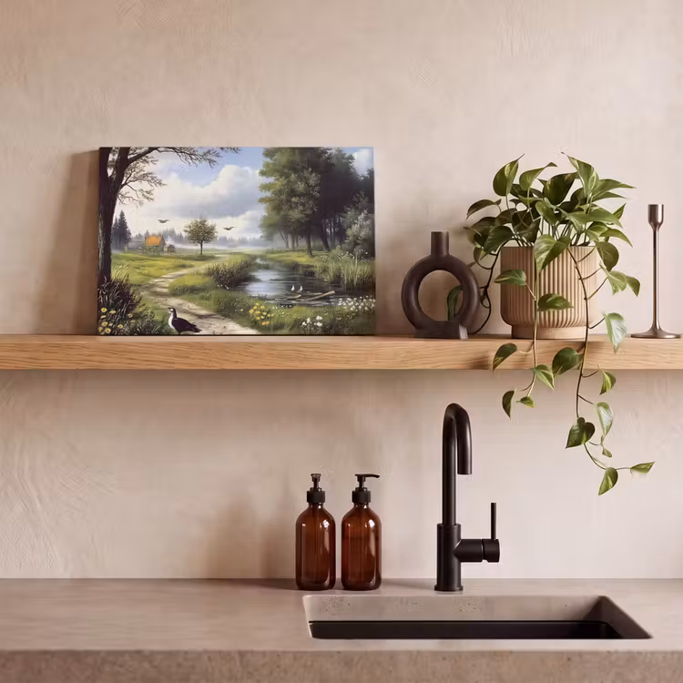 Canvas schilderij - Zandpad - Groen landschap - Water — 3