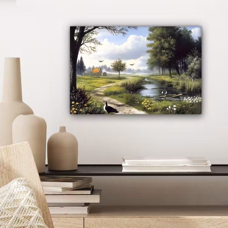 Canvas schilderij - Zandpad - Groen landschap - Water — 5