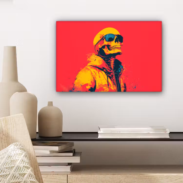 Canvas schilderij - Zonnebril - Schedel - Jas - Rood — 5