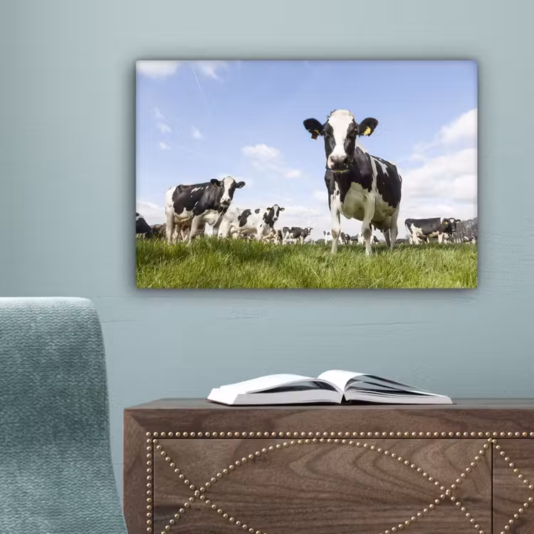 Canvas schilderij - Koeien - Gras - Dieren - Zon - Boerderij — 4