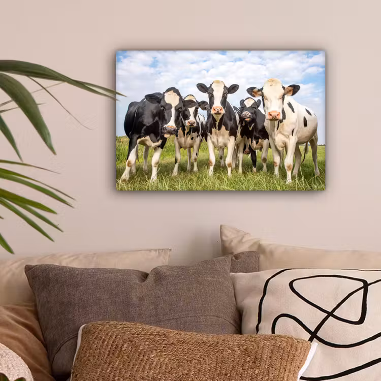Canvas schilderij - Koeien - Weiland - Dieren - Natuur - Gras — 2