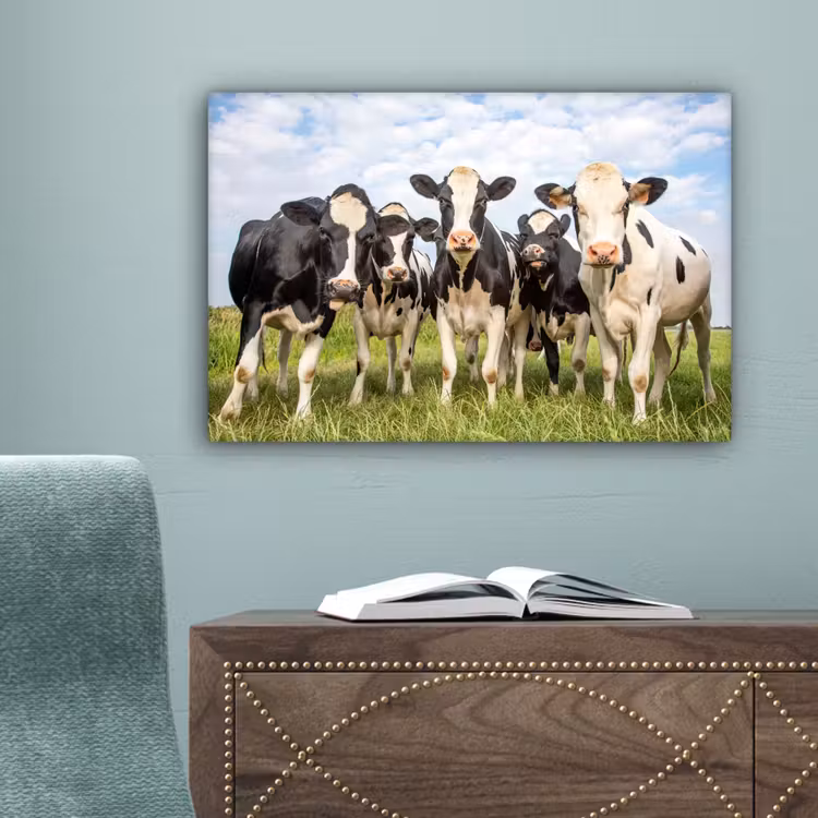 Canvas schilderij - Koeien - Weiland - Dieren - Natuur - Gras — 4