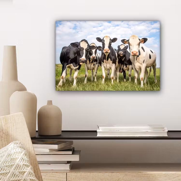 Canvas schilderij - Koeien - Weiland - Dieren - Natuur - Gras — 5