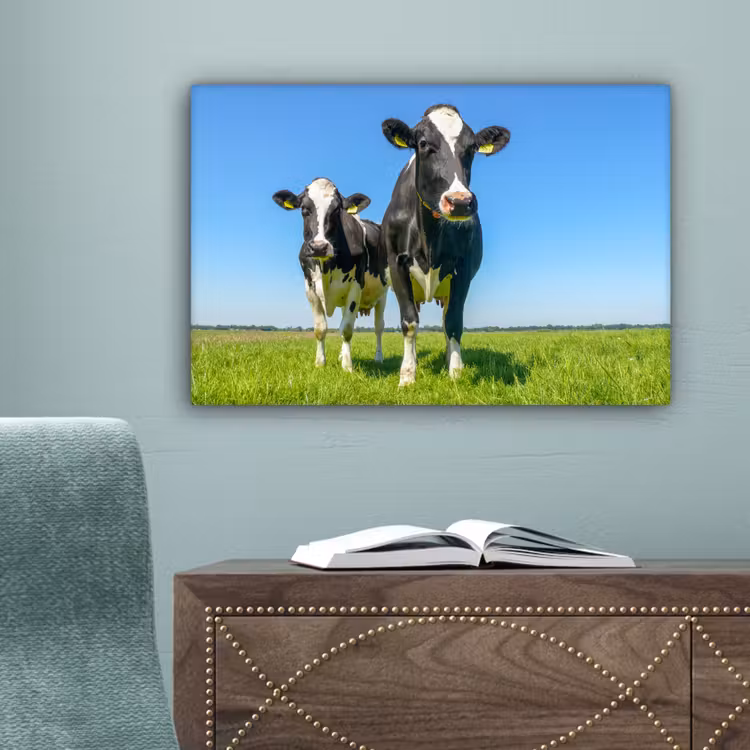 Canvas schilderij - Koeien - Weiland - Gras - Dieren - Boerderij — 4