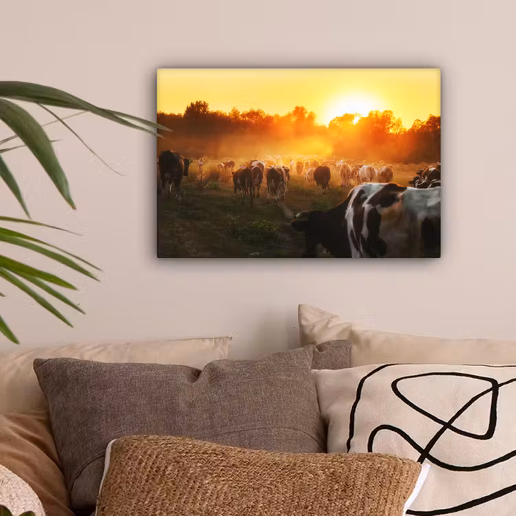 Canvas schilderij - Koeien - Zonsondergang - Weiland - Dieren — 2