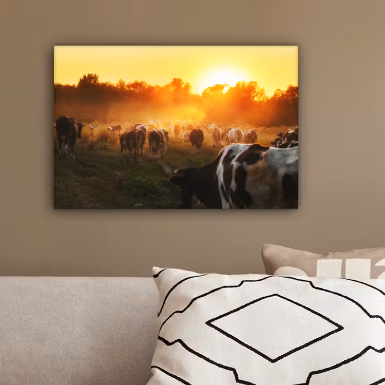 Canvas schilderij - Koeien - Zonsondergang - Weiland - Dieren — 3