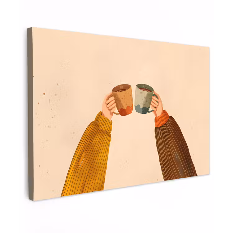Canvas schilderij - Illustratie - Mokken - Proosten - Bruin — 1