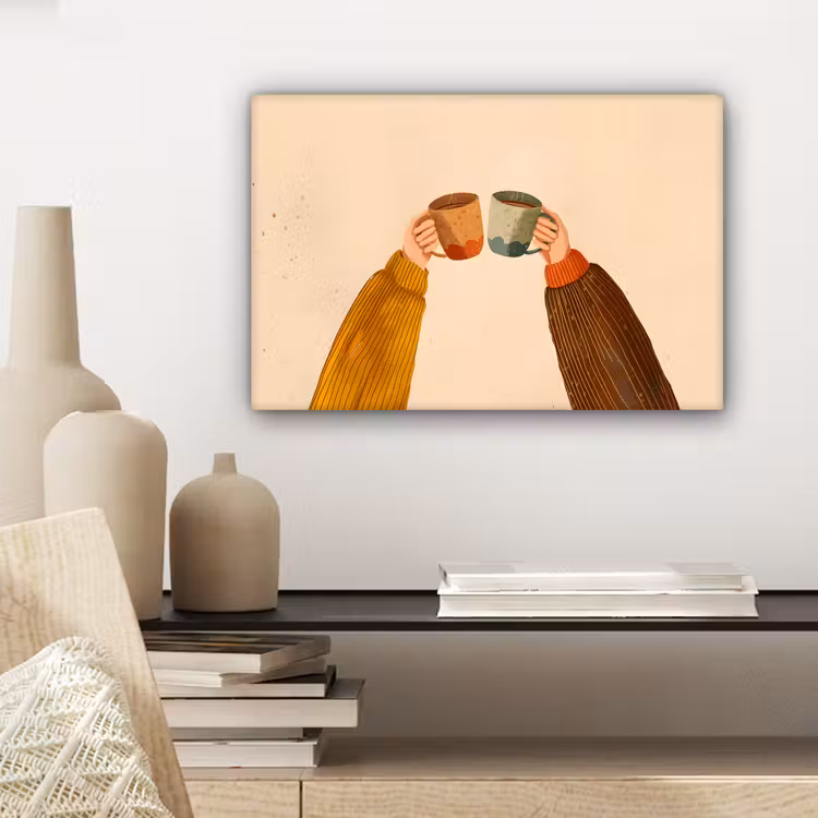 Canvas schilderij - Illustratie - Mokken - Proosten - Bruin — 5