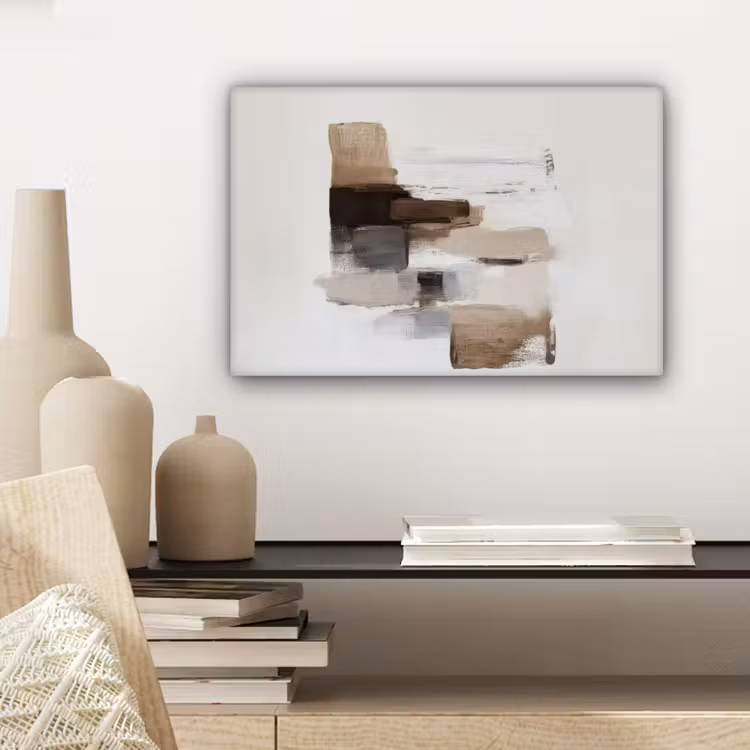 Canvas schilderij - Penseelstreken - Balans - Beige - Bruin — 5