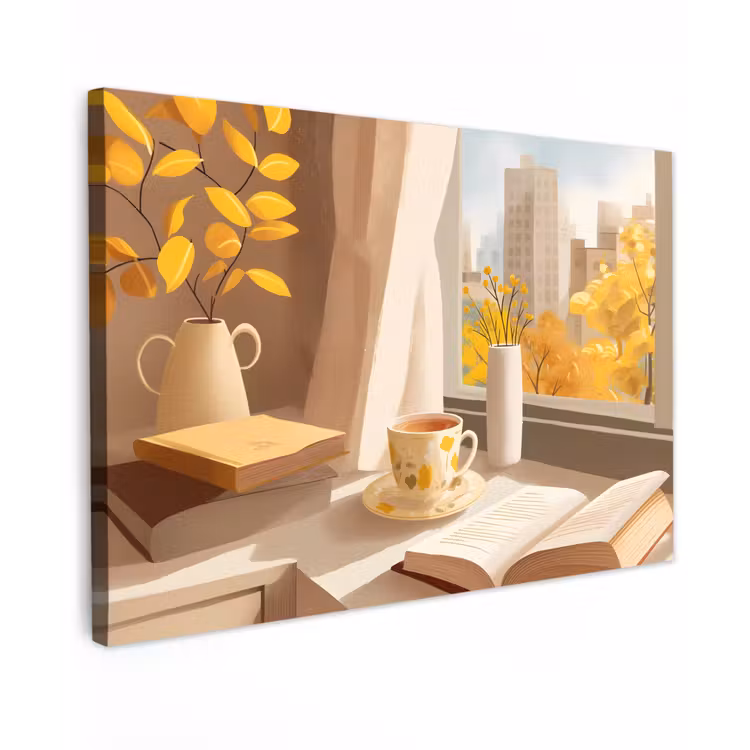 Canvas schilderij - Thee - Boek - Thee - Herfst — 1