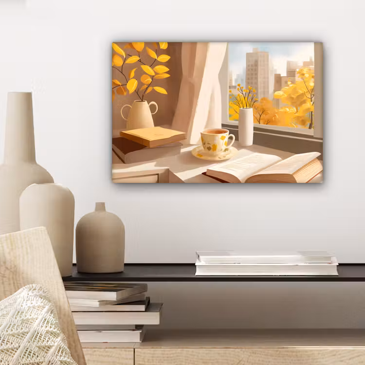 Canvas schilderij - Thee - Boek - Thee - Herfst — 5