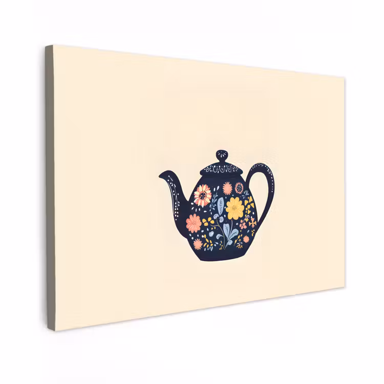 Canvas schilderij - Theepot - Kleurrijk - Bloemen — 1