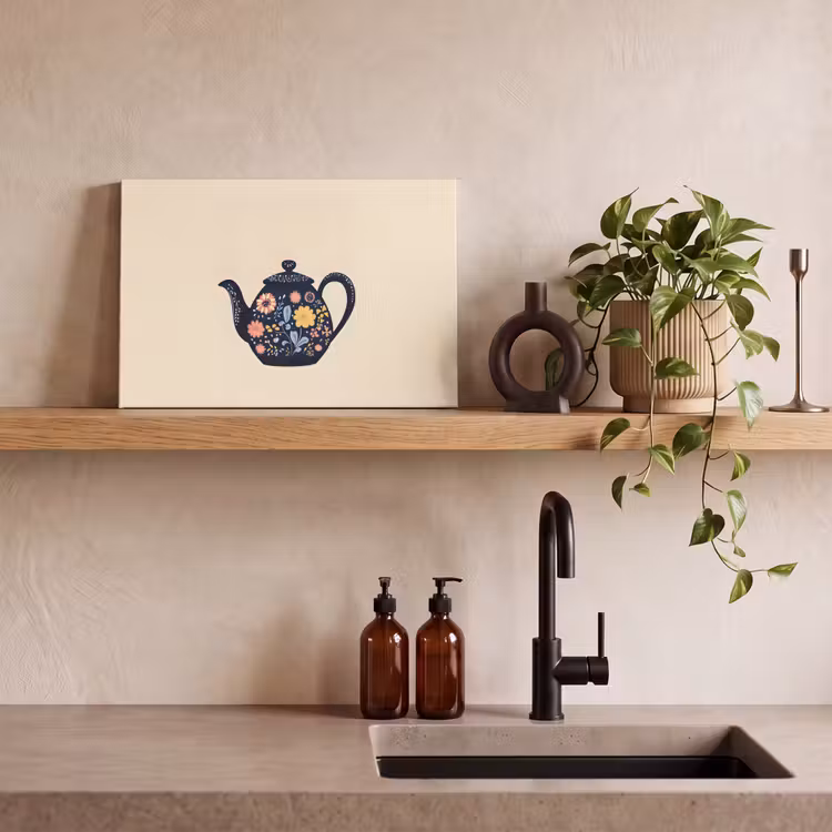 Canvas schilderij - Theepot - Kleurrijk - Bloemen — 3