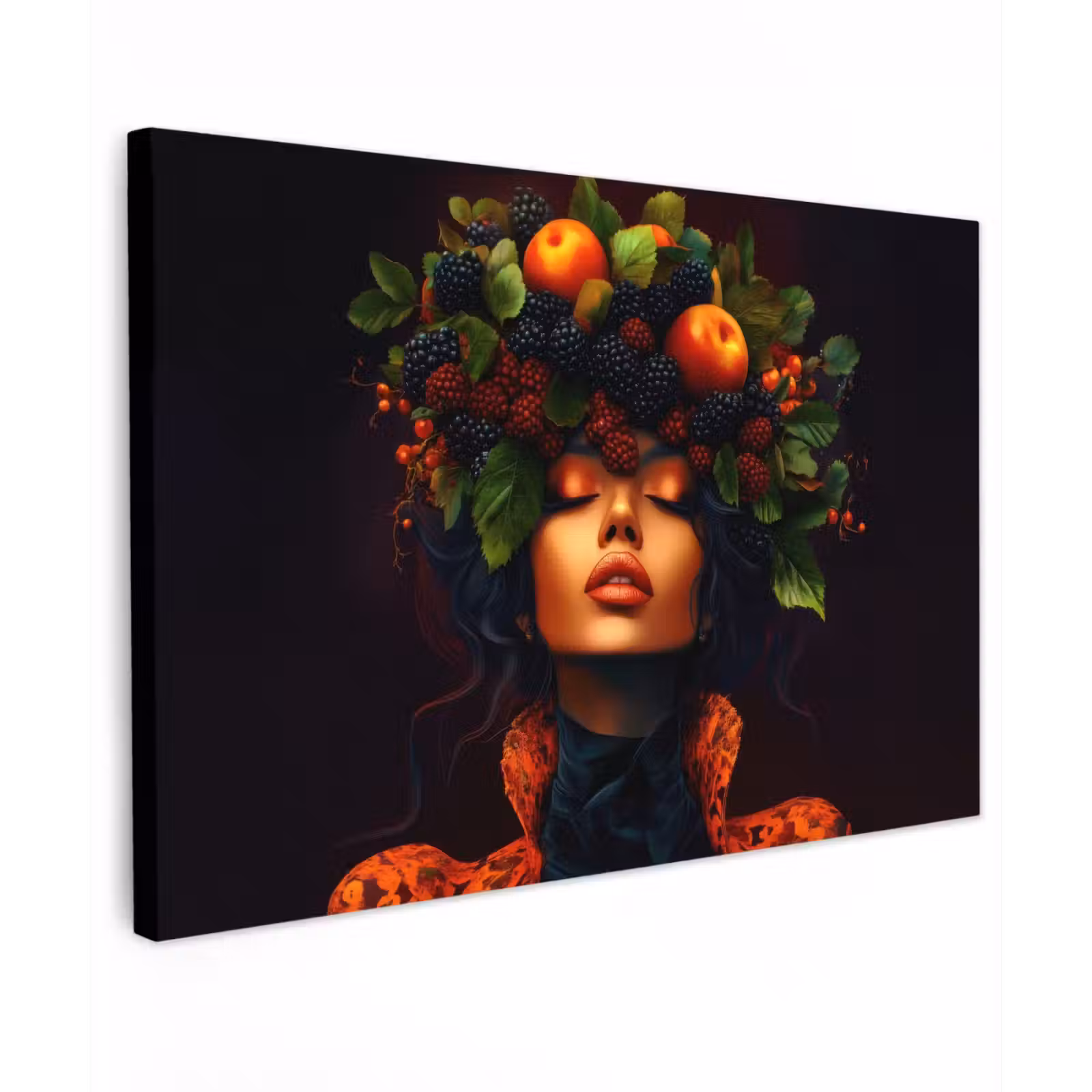 Canvas schilderij - Vrouw - Zwart - Bessen - Bramen - Appels — 1