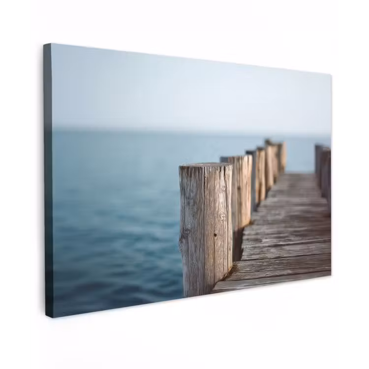 Canvas schilderij - Houten steiger - Helderblauwe lucht — 1