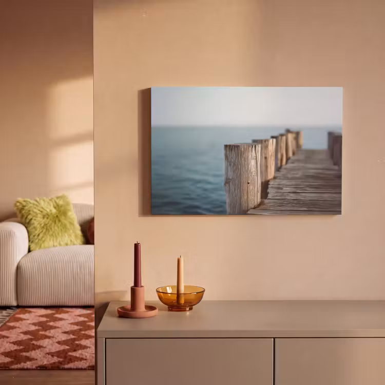 Canvas schilderij - Houten steiger - Helderblauwe lucht — 2