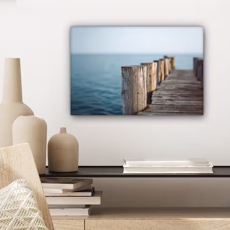 Canvas schilderij - Houten steiger - Helderblauwe lucht — 5