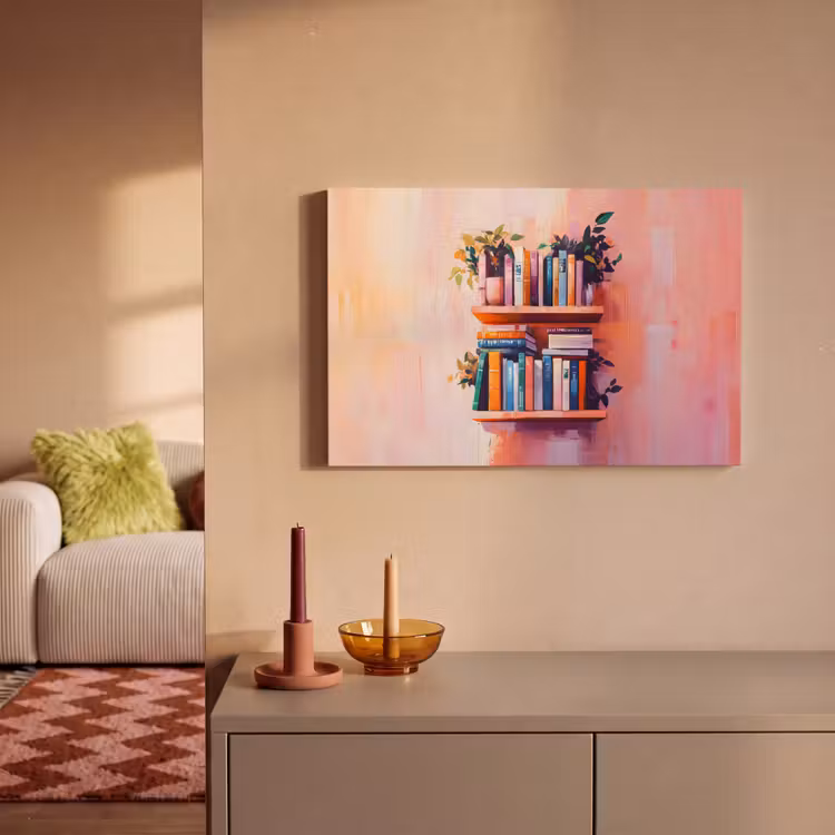 Canvas schilderij - Planken - Boeken - Bladeren — 2