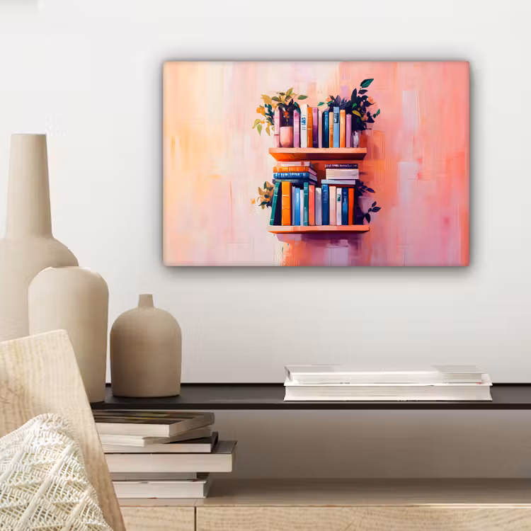 Canvas schilderij - Planken - Boeken - Bladeren — 5