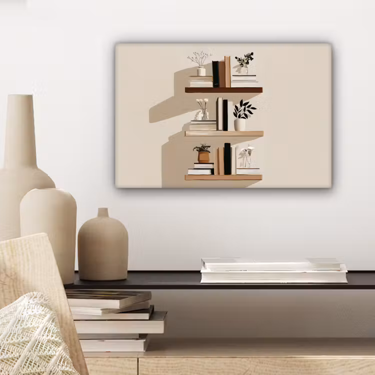 Canvas schilderij - Plankjes - Boeken - Vaasjes - Planten — 5