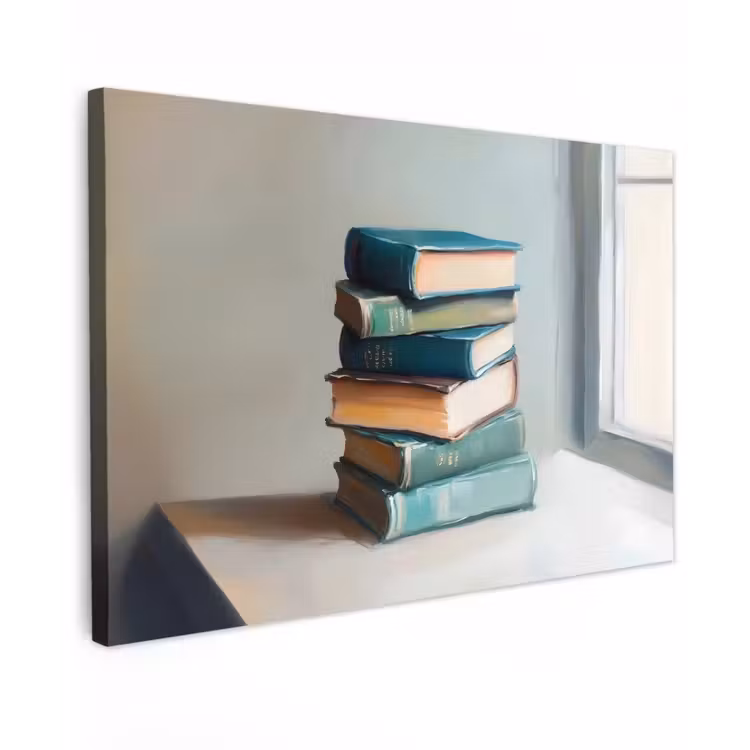 Canvas schilderij - Stapel - Boeken - Groen - Daglicht — 1