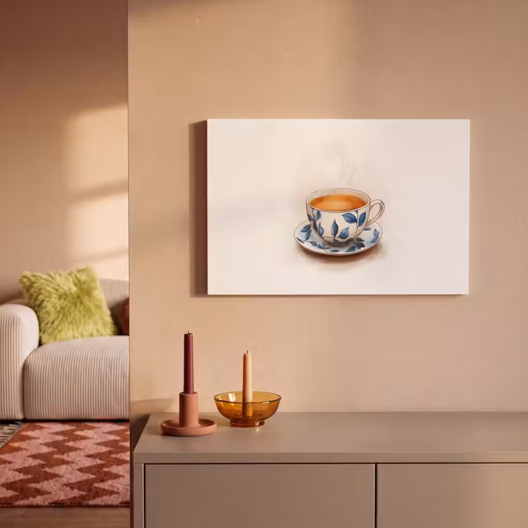 Canvas schilderij - Theekop - Bladeren - Blauw — 2