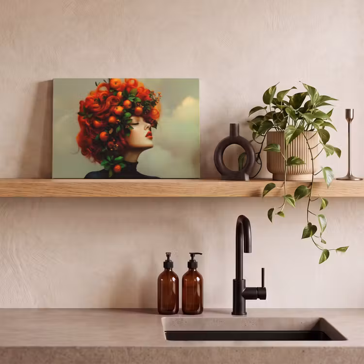 Canvas schilderij - Vrouw - Appels - Rood - Bladeren — 3
