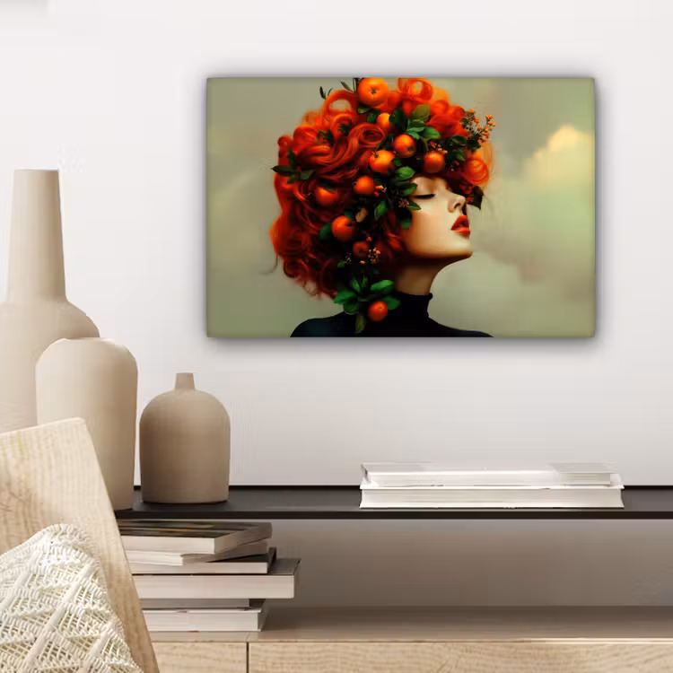 Canvas schilderij - Vrouw - Appels - Rood - Bladeren — 5