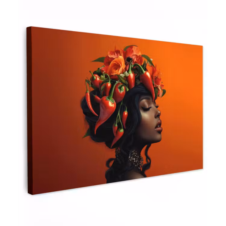 Canvas schilderij - Vrouw - Chilipepers - Pepers - Bloemen — 1