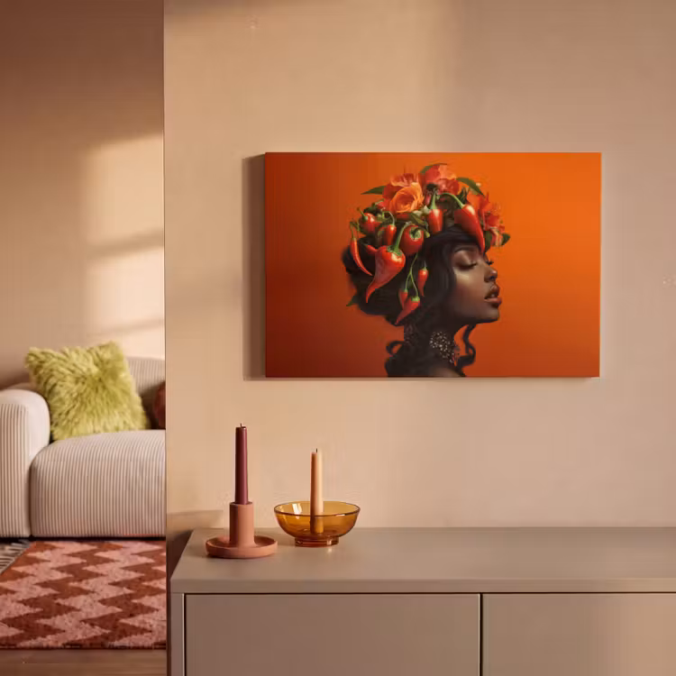 Canvas schilderij - Vrouw - Chilipepers - Pepers - Bloemen — 2