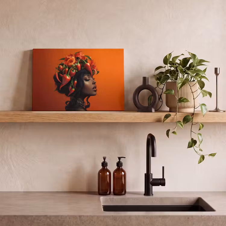 Canvas schilderij - Vrouw - Chilipepers - Pepers - Bloemen — 3