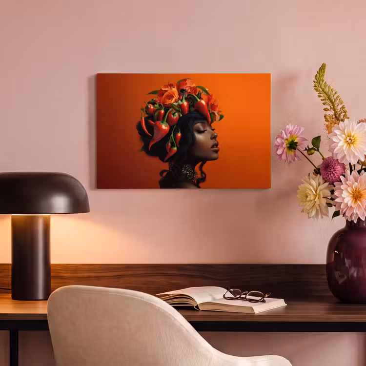 Canvas schilderij - Vrouw - Chilipepers - Pepers - Bloemen — 4