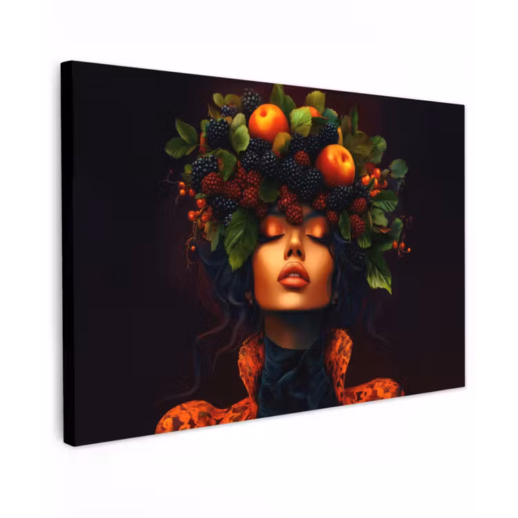 Canvas schilderij - Vrouw - Zwart - Bessen - Bramen - Appels — 1