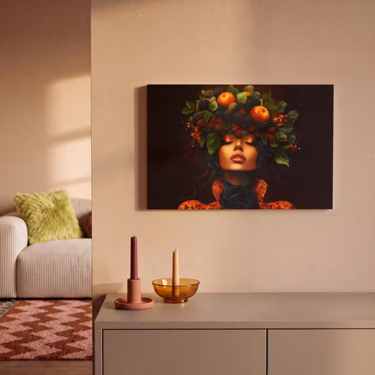 Canvas schilderij - Vrouw - Zwart - Bessen - Bramen - Appels — 2