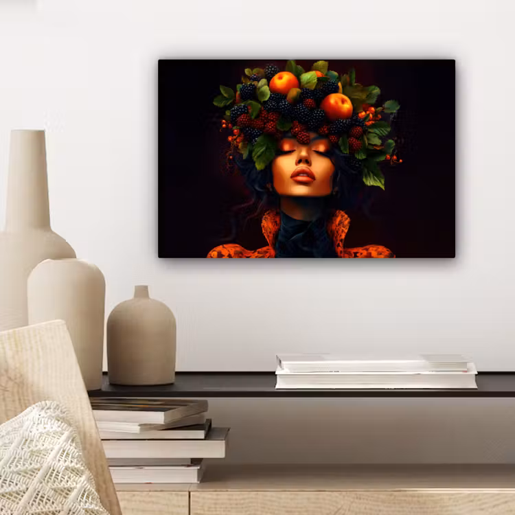 Canvas schilderij - Vrouw - Zwart - Bessen - Bramen - Appels — 5