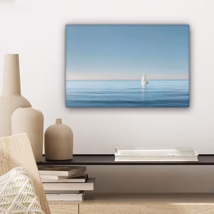 Canvas schilderij - Zeilbootje - Kalme zee - Helderblauwe hemel — 5